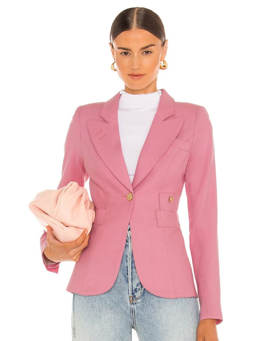 SMYTHE Rethink Pink 100% Wool Crepe Slim Fit One Button Blazer, Size 4